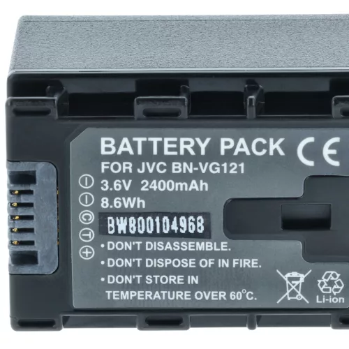 VHBW Video Camera Battery BN-VG121, BN-VG121AC, BN-VG121E, BN-VG121SU - 2400 mAh 3.6 V Li-Ion