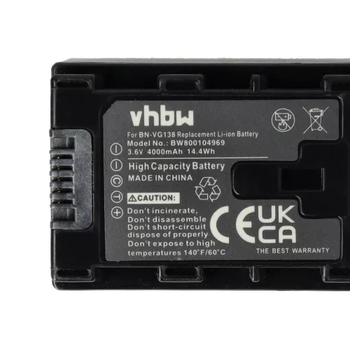 VHBW Videokamera Akku BN-VG138SU, BN-VG138, BN-VG138E, BN-VG138AC - 4000 mAh 3,6 V Li-Ion