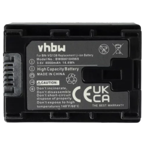 VHBW Videokamera Akku BN-VG138SU, BN-VG138, BN-VG138E, BN-VG138AC - 4000 mAh 3,6 V Li-Ion