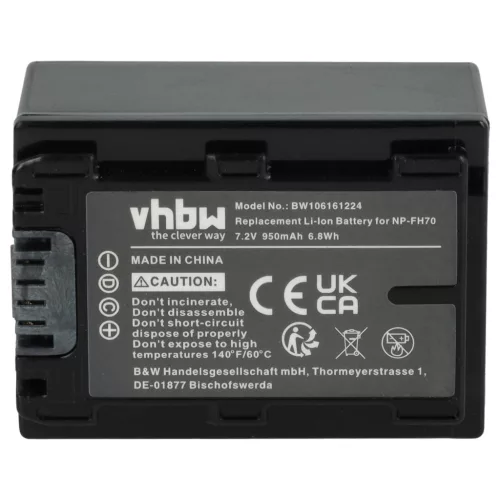 VHBW Video Camera Battery NP-FH50, NP-FH100, NP-FH70, NP-FH40 - 950 mAh 7.2 V Li-Ion