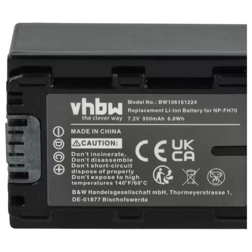 VHBW Videokamera Akku NP-FH50, NP-FH100, NP-FH70, NP-FH60, NP-FH40 - 950 mAh 7,2 V Li-Ion