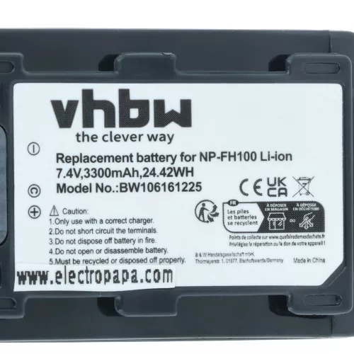 VHBW Videokamera Akku NP-FH50, NP-FH100, NP-FH70, NP-FH40 - 3300 mAh 7,4 V Li-Ion