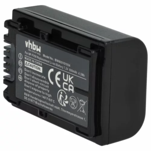 VHBW Video Camera Battery NP-FV40, NP-FV50, NP-FV30 - 600 mAh 7.2 V Li-Ion