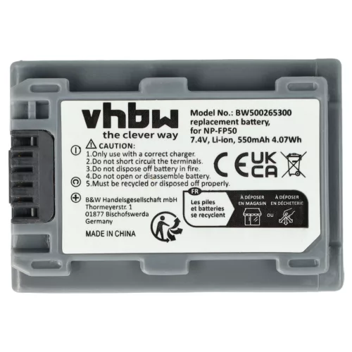 VHBW Video Camera Battery NP-FP70, NP-FP60, NP-FP51, NP-FP50, NP-FP30 - 500 mAh 7.2 V Li-Ion