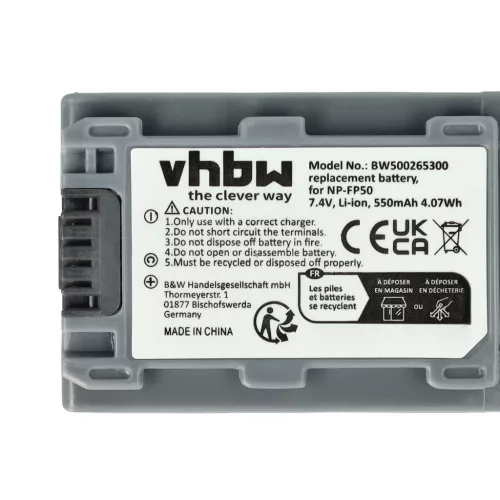 VHBW Video Camera Battery NP-FP70, NP-FP60, NP-FP51, NP-FP50, NP-FP30 - 500 mAh 7.2 V Li-Ion