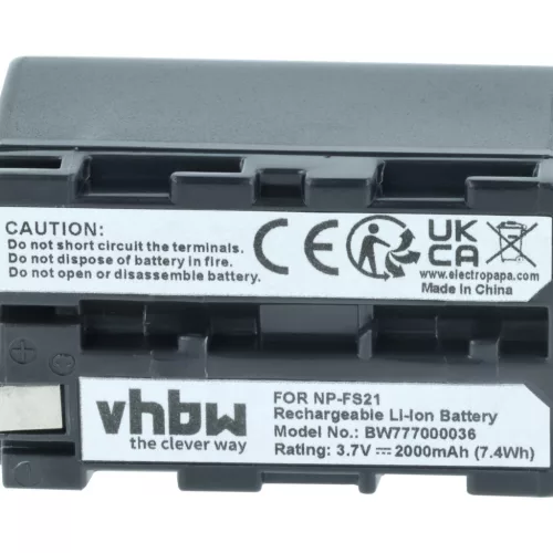 VHBW Video Camera Battery NP-FM11, NP-FS10, NP-F11, NP-FM10, NP-F10 - 2000 mAh 3.6 V Li-Ion
