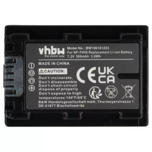 VHBW Videokamera Akku NP-FH50, NP-FH100, NP-FH70, NP-FH40 - 500 mAh 7,2 V Li-Ion
