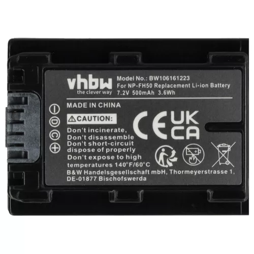 VHBW Videokamera Akku NP-FH50, NP-FH100, NP-FH70, NP-FH40 - 500 mAh 7,2 V Li-Ion