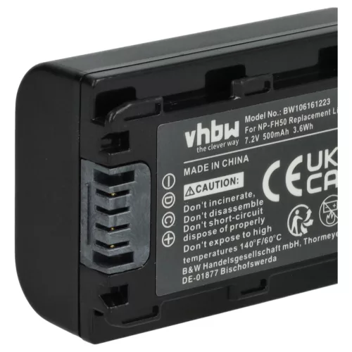 VHBW Videokamera Akku NP-FH50, NP-FH100, NP-FH70, NP-FH40 - 500 mAh 7,2 V Li-Ion