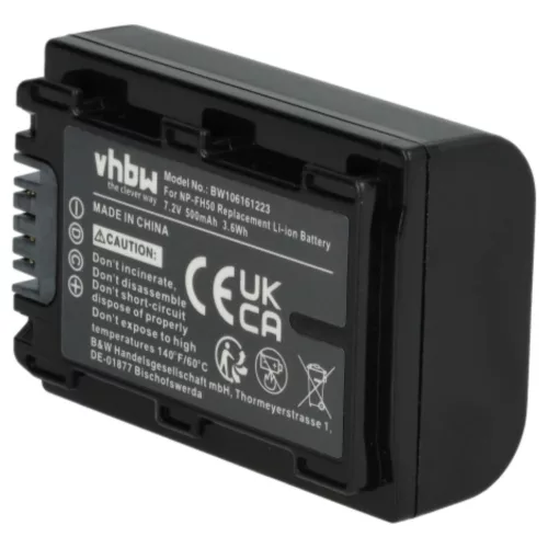 VHBW Videokamera Akku NP-FH50, NP-FH100, NP-FH70, NP-FH40 - 500 mAh 7,2 V Li-Ion