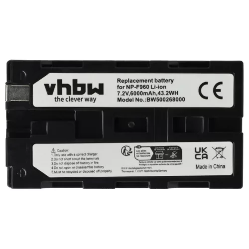 Camera 3x Battery replaces Sony NP-F930, NP-F960, NP-F950, NP-F950/B, NP-F930/B - 6000 mAh 7.2 V Li-Ion