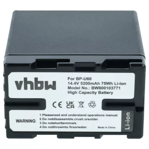 VHBW Video Camera Battery BP-U60, BP-U95, BP-U30, BP-U90 - 5200 mAh 14.8 V Li-Ion