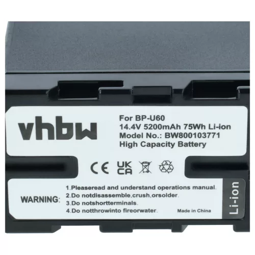 VHBW Video Camera Battery BP-U60, BP-U95, BP-U30, BP-U90 - 5200 mAh 14.8 V Li-Ion