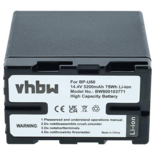 VHBW Videókamera Akkumulátor Sony BP-U60, BP-U95, BP-U30, BP-U90 - 5200 mAh 14,8 V Li-Ion