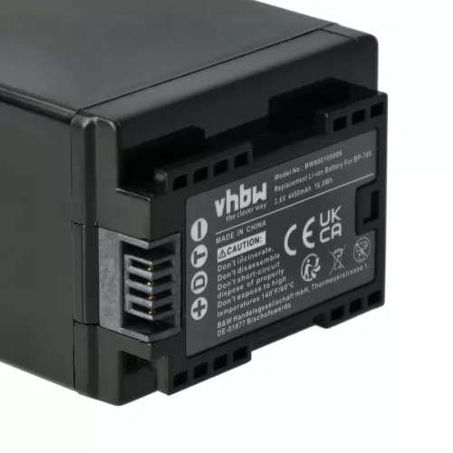 VHBW Videokamera Akku Canon BP-745, BP-727 - 4450 mAh 3,6 V Li-Ion