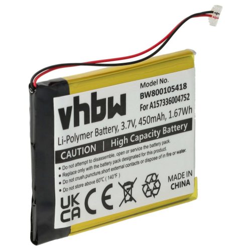 VHBW MP3 Player Battery for Samsung A157336004752 - 450 mAh 3.7 V Li-Polymer