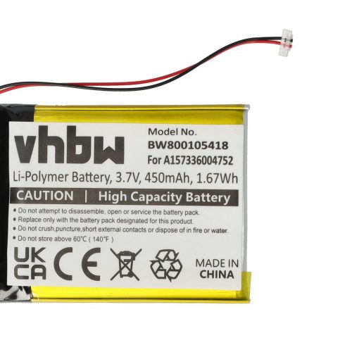 VHBW MP3 Player Battery for Samsung A157336004752 - 450 mAh 3.7 V Li-Polymer