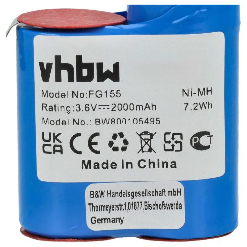 VHBW Elektrischer Raspel Akku BF11957 - 2000 mAh 3,6 V NiMH