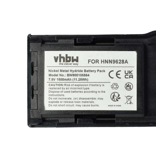 VHBW Motorola HNN8133C, HNN9628A, HNN8308A, HNN9628 Funkakku - 1500 mAh 7,5 V NiMH + Gürtelclip