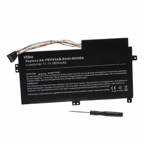 VHBW Notebook akkumulátor  Samsung AA-PBVN3AB, BA43-00358A - 3800 mAh 10,8 V Li-Ion, fekete