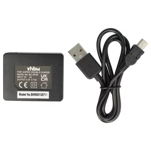 VHBW Charger and Battery for GoPro Hero 3 Black Edition, CHDHN-301, CHDHX-301 - 1180 mAh 3.7 V Li-polymer
