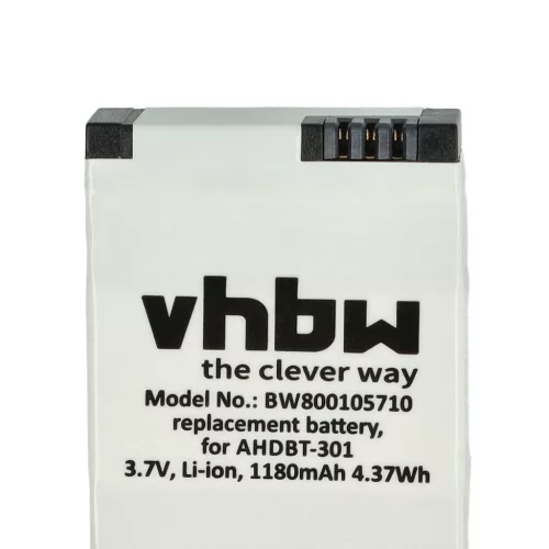 VHBW Charger and Battery for GoPro Hero 3 Black Edition, CHDHN-301, CHDHX-301 - 1180 mAh 3.7 V Li-polymer