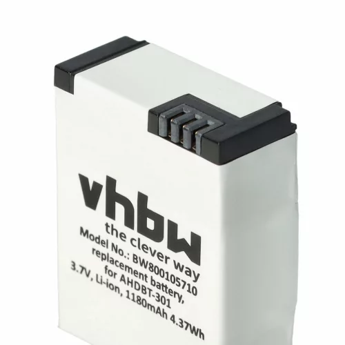 VHBW Charger and Battery for GoPro Hero 3 Black Edition, CHDHN-301, CHDHX-301 - 1180 mAh 3.7 V Li-polymer