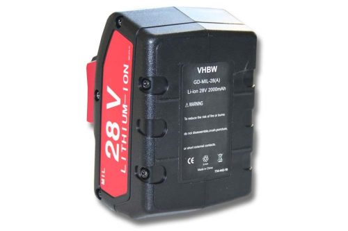 VHBW Electric Power Tool Battery AEG / Milwaukee 48-11-2830, 48-11-1830 - 2000 mAh, 28 V, Li-Ion
