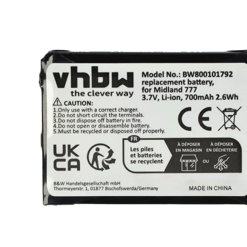 VHBW Radio Akku Alan FB-777 - 700 mAh 3,7 V Li-Ion