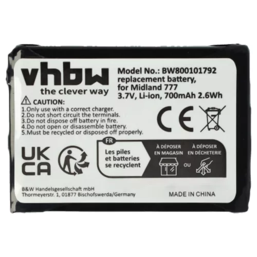 VHBW Radio Akku Alan FB-777 - 700 mAh 3,7 V Li-Ion