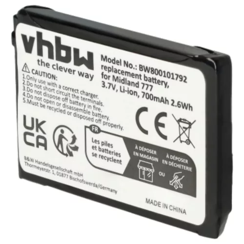 VHBW Radio Battery Alan FB-777 - 700 mAh 3.7 V Li-Ion