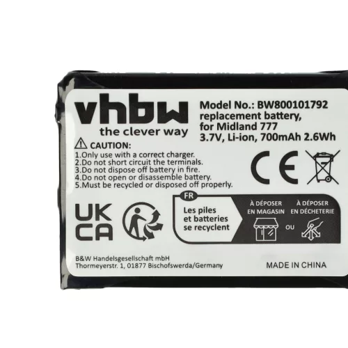 VHBW Radio Battery Alan FB-777 - 700 mAh 3.7 V Li-Ion