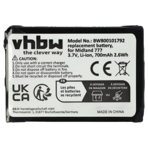 VHBW Radio Battery Alan FB-777 - 700 mAh 3.7 V Li-Ion