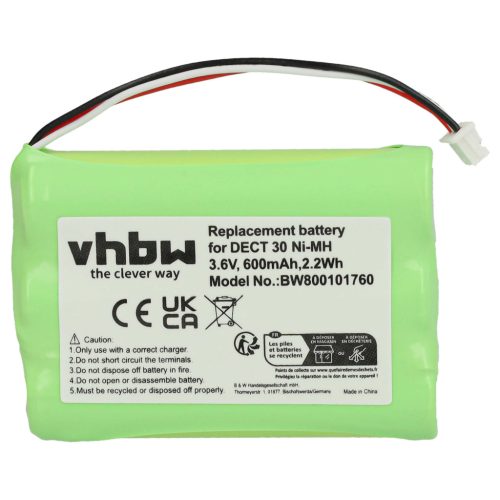 VHBW Vezetékes telefon akkumulátor Agfeo 23NO09TT30, 84743411, AH-AAA600F - 600 mAh 3,6 V NiMH