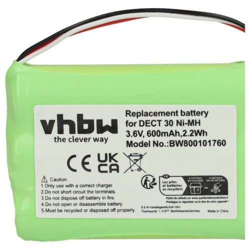 VHBW Vezetékes telefon akkumulátor Agfeo 23NO09TT30, 84743411, AH-AAA600F - 600 mAh 3,6 V NiMH