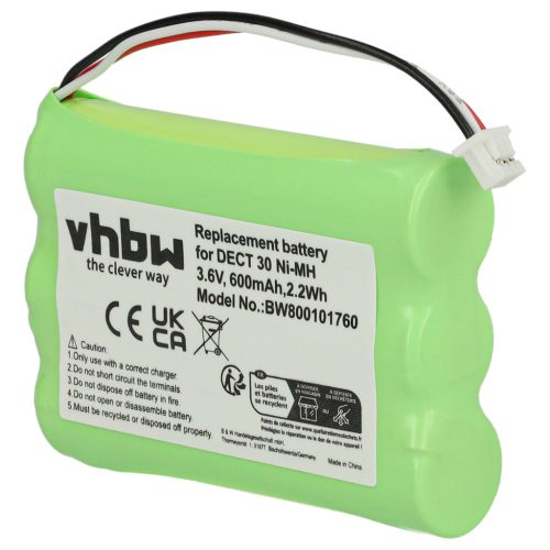 VHBW Vezetékes telefon akkumulátor Agfeo 23NO09TT30, 84743411, AH-AAA600F - 600 mAh 3,6 V NiMH