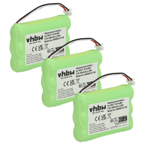 VHBW Vezetékes telefon akkumulátor Agfeo 23NO09TT30, 84743411, AH-AAA600F - 600 mAh 3,6 V NiMH