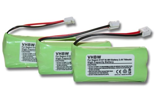 VHBW Vezetékes telefon akkumulátor 2SN-AAA55H-S-JP1 - 700 mAh 2,4 V NiMH