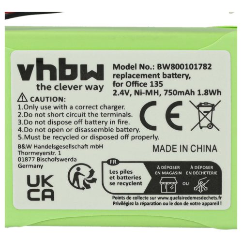 VHBW Battery Ascom 20328196BD, 2010 - 750 mAh 2.4 V NiMH