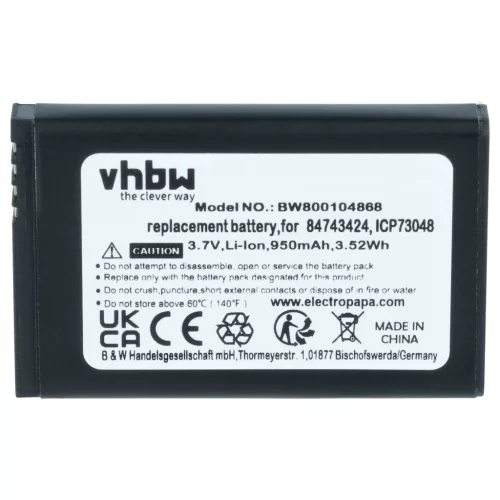 VHBW Battery for Agfeo wired phone 84743424, 84743428 - 950 mAh 3.7 V Li-Ion