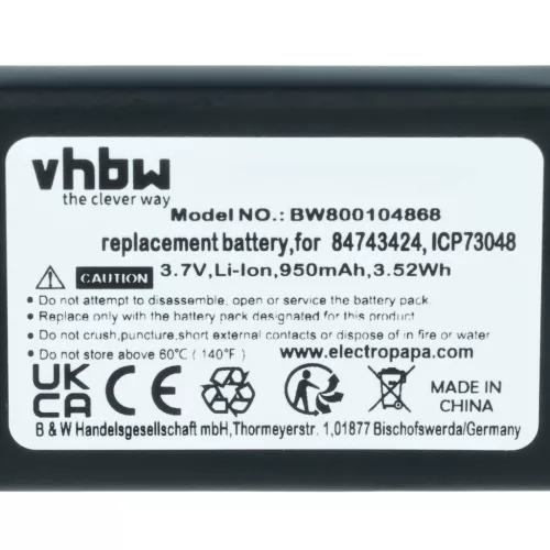 VHBW Akku Agfeo / Spectralink 84743424, 84743428 - 950 mAh 3,7 V Li-Ion