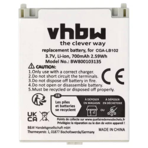 VHBW Battery Panasonic CGA-LB102 - 700 mAh 3.7 V Li-Ion