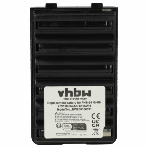 VHBW Radio Akku FNB-64H, FNB-57, FNB-64, FNB-83, AAJ66X001 - 1800 mAh 7,2 V NiMH