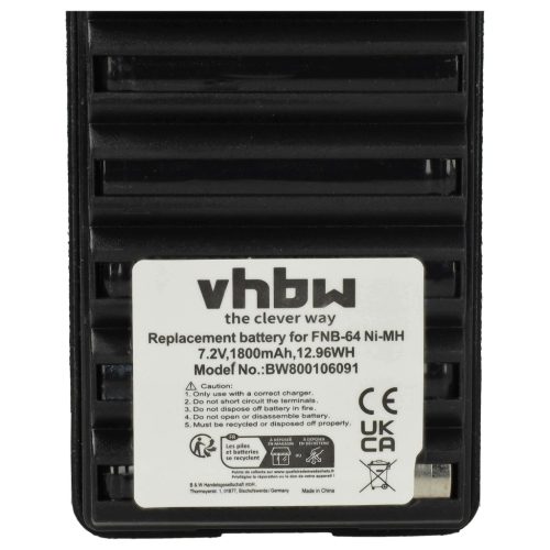 VHBW Radio Akku FNB-64H, FNB-57, FNB-64, FNB-83, AAJ66X001 - 1800 mAh 7,2 V NiMH