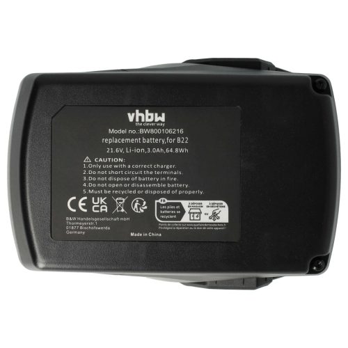 VHBW Electric Power Tool Battery Hilti 2018498, 2136393, 2136395, 2183185 - 3000 mAh, 21.6 V, Li-Ion
