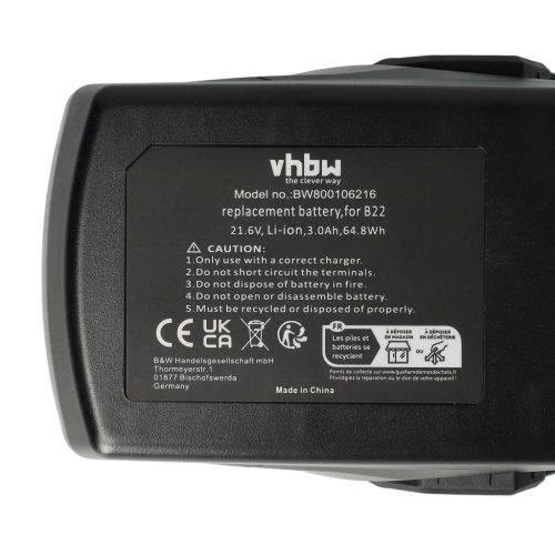 VHBW Electric Power Tool Battery Hilti 2018498, 2136393, 2136395, 2183185 - 3000 mAh, 21.6 V, Li-Ion