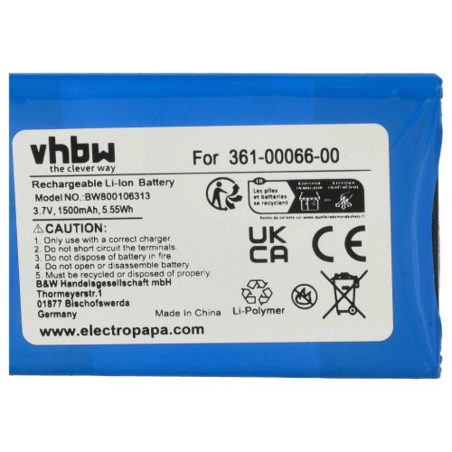 VHBW GPS Akku Garmin 361-00066-00, 361-00066-10 - 1500 mAh 3,7 V Li-Ion