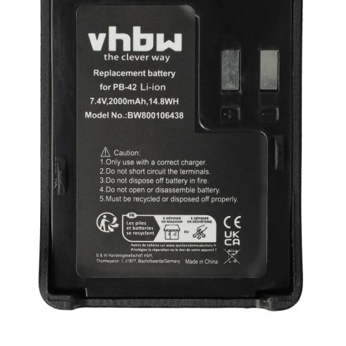 VHBW Radio battery Kenwood PB-42Li, PB-42L, PB-42 - 2000 mAh 7.4 V Li-Ion
