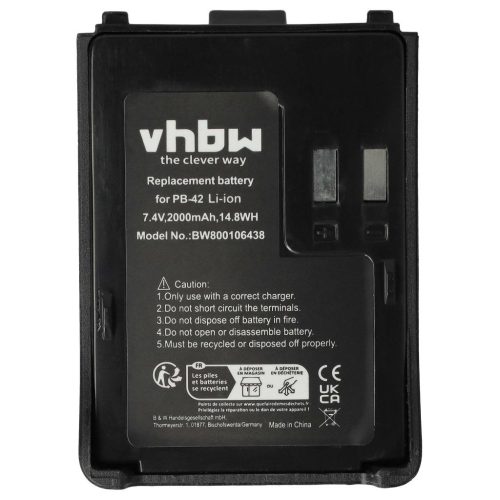 VHBW Radio battery Kenwood PB-42Li, PB-42L, PB-42 - 2000 mAh 7.4 V Li-Ion