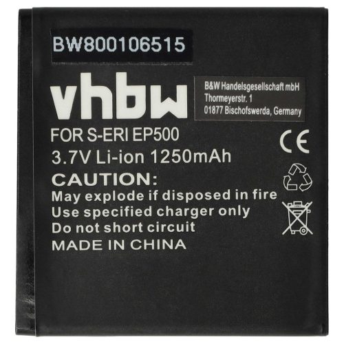 VHBW Mobile Phone Battery for Sony-Ericsson EP500 - 1250 mAh 3.7 V Li-Ion - Smartphone Battery